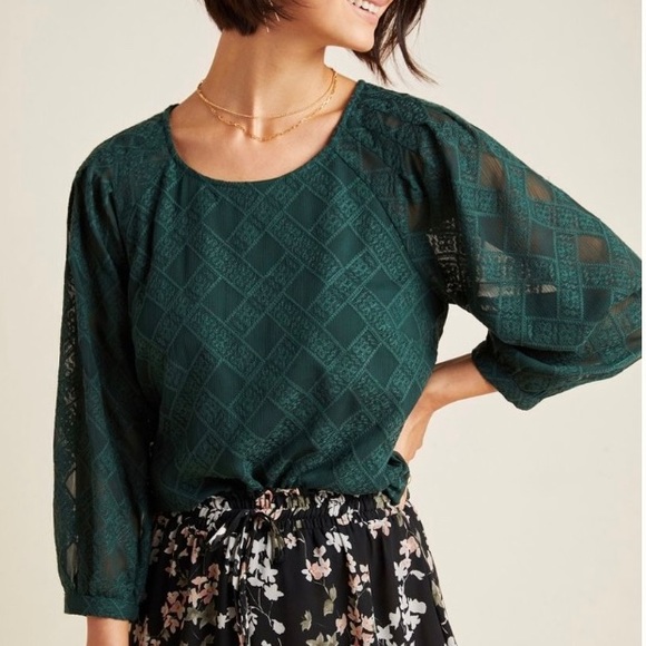 SALE! Daniel Rainn Susanna Lace Blouse Spruce Green Size XS - Picture 2 of 5